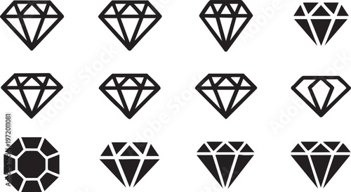 Silhouette diamond icon collection with gemstone and jewelry elements