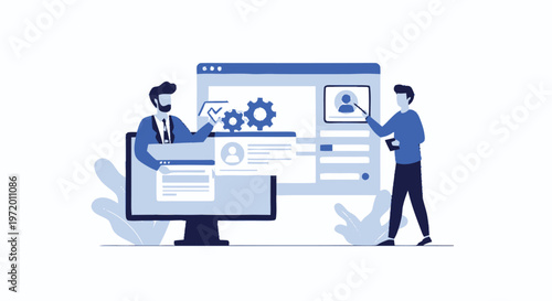 Two Business Professionals Collaborating on a Website Design Project.