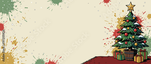 Christmas Tree in Simple Festive Arrangement with Calm Visual Baubles