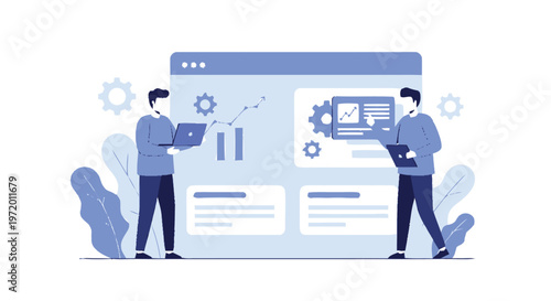 Two Men Analyzing Data on a Large Screen Display.