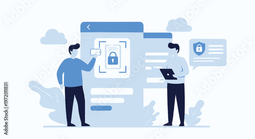 Two Men Collaborating on Digital Security and Data Protection.