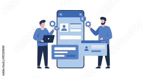Two Men Collaborating on Mobile App Development and Design.