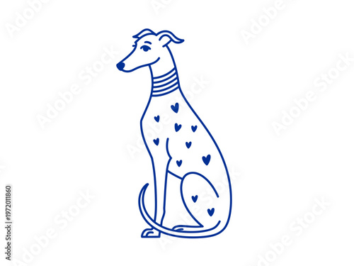 Greyhound Dog Sitting With Hearts For Love And Pet Care Concepts