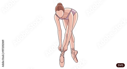 Ballerina tying pointe shoes, elegant dancer preparing for ballet performance, graceful movement