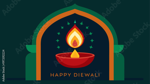 Colorful diwali diya lamp with festive greeting