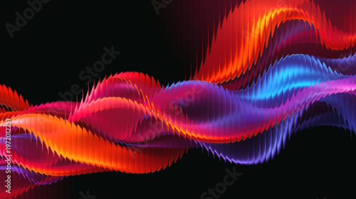 Fotografie A vibrant and colorful abstract wave design against a dark background