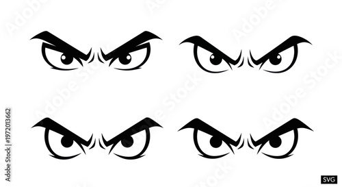 Set of Four Angry, Intense Evil Eyes Vector Icons