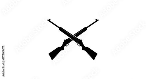Two crossed rifles, hunting shotguns, black silhouette on white background, vector illustration