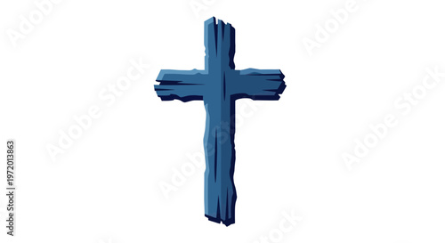 Rustic Blue Wooden Cross Isolated on White Background