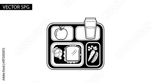 School Lunch Tray with Apple, Sandwich, Vegetables, and Drink