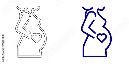 Minimalist Pregnant Woman Icon with Heart on Belly for Maternity and Prenatal Health Concepts