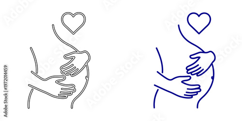 Minimalist Pregnant Belly Icon with Hands and Heart for Maternity Care and Motherhood Concepts