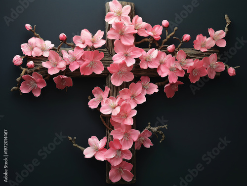 A Beautiful Cross Arranged with Cherry Blossom Petals