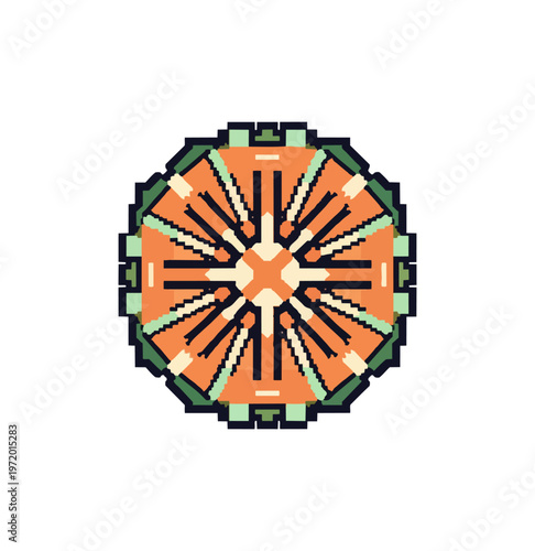 Pixel art geometric design on black background