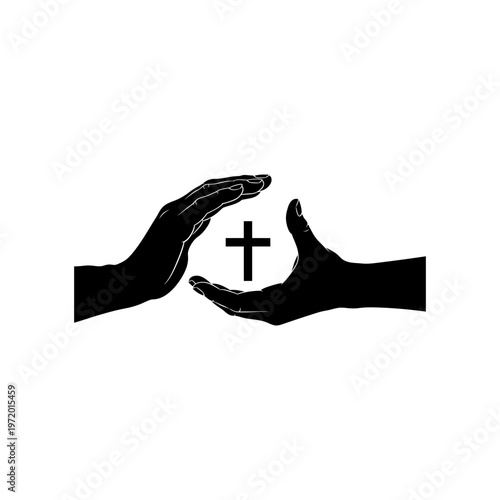 A pair of hands cradling a cross in a symbolic gesture of protection and faith