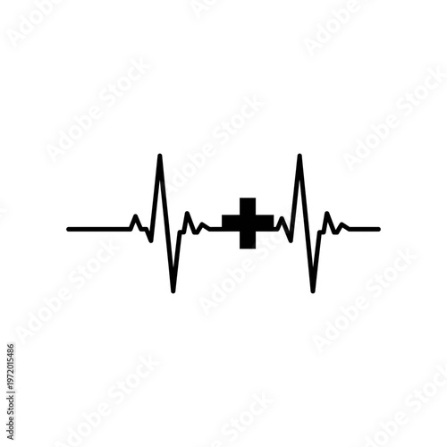 A medical symbol combining a heartbeat line with a cross on a white background