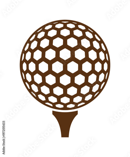 ゴルフボールとティーのシンプルな茶色いベクターアイコン、スポーツ、レジャー、健康的なライフスタイルを象徴するミニマルなグラフィック素材、ウェブサイトやアプリのロゴデザインに最適