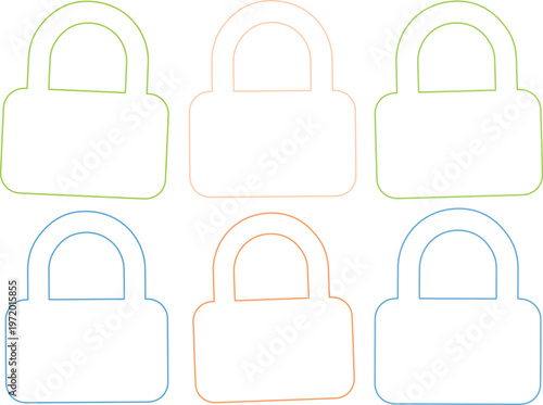 シンプルでモダンな南京錠のベクターアイコンセット、セキュリティとプライバシー保護を象徴するミニマルなデザイン、ウェブサイトやアプリのUI/UXに最適なロックシンボルコレクション