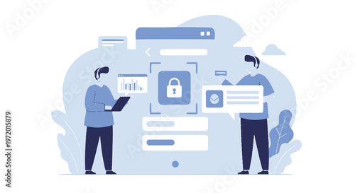 Two people securing data with encryption and authentication.