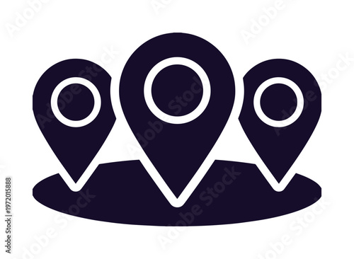 複数の場所を示すマップピンアイコン、位置情報とナビゲーションを表すシンプルなベクターイラスト、ビジネスや旅行の目的地を示すグラフィックリソース