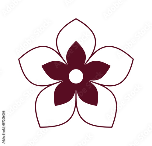 シンプルでモダンな桜のベクターイラスト、春の訪れを告げる美しい花びらと中心の濃い赤色が特徴、和風デザインや季節のイベントに最適なグラフィック素材