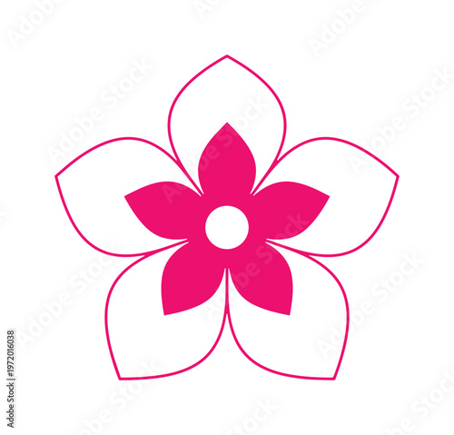 シンプルで美しい桜の花のアイコン、春の訪れを感じさせるピンクと白の可憐な花びら、和風デザインや季節のイベントに最適なベクターイラスト素材