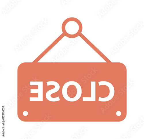 クローズドサイン、店舗や施設の閉店を示すシンプルなオレンジ色のベクターアイコン。ビジネスの営業時間、休業日、一時閉鎖を伝えるためのグラフィック素材。