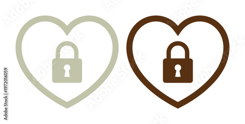 ハートと南京錠のセキュリティアイコンセット、愛と保護を象徴するシンプルでモダンなベクターイラスト、データ保護やプライバシー関連のデザインに最適