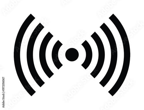 Wi-Fiと電波のアイコン、通信と接続を示すシンプルな黒いベクトルイラスト、無線LANやホットスポットのシンボル、デジタルネットワークの視覚表現