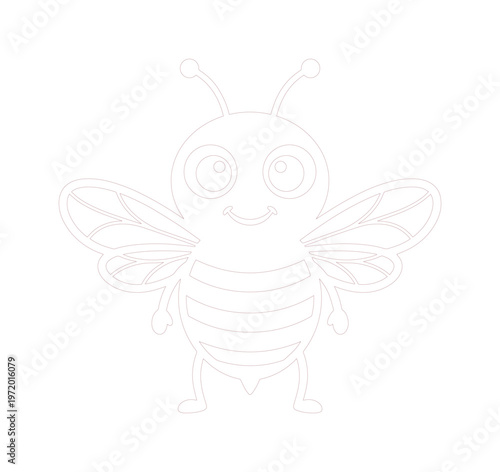 かわいいミツバチのキャラクター、笑顔で羽ばたくハチのベクターイラスト、子供向けデザインや自然テーマのプロジェクトに最適な昆虫の線画素材