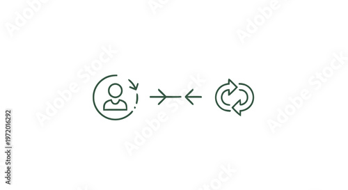 User interaction and data synchronization process represented by line icons.