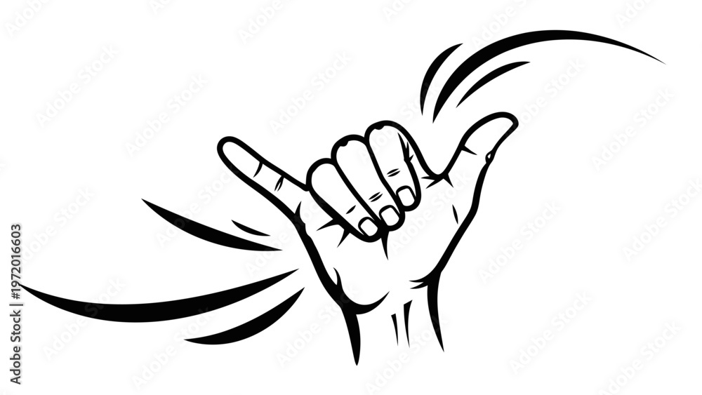 Obraz premium Hang Loose Hand Gesture Symbol, Shaka Sign, Surfing and Aloha Spirit