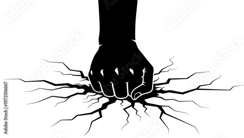 Fist Crushing Ground, Symbolizing Power, Destruction, and Impact