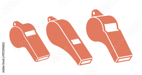 シンプルでモダンなデザインのホイッスル3点セット、スポーツイベントや安全対策、緊急時の合図に最適なベクターイラスト素材