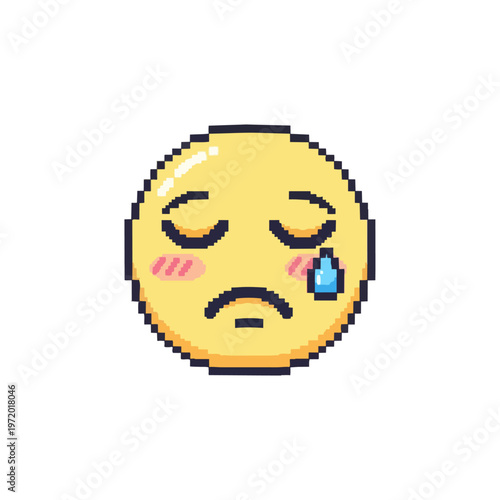 Pixelated sad face emoji on black background