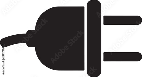 Black silhouette of an electrical plug with two prongs and a cord on a white background.