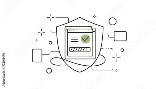 Website Security Shield with Loading Bar and Check Mark Illustration.