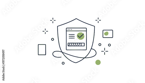 Website Security Shield with Loading Bar and Checkmark Illustration.