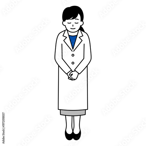 お辞儀をする医師の女性（全身）