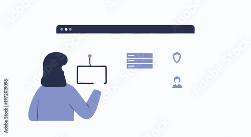 Woman Interacting with Digital Interface and Data Visualization.