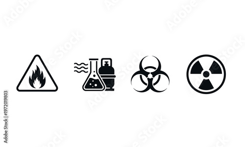 Four common hazard symbols for safety awareness and chemical handling