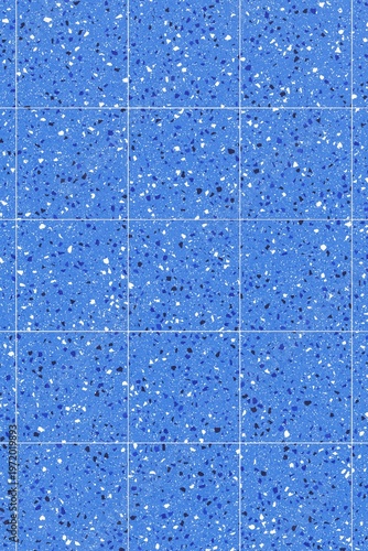 Photography Vibrant blue terrazzo flooring texture background with white and black granite stone flecks pattern tiles