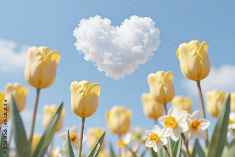 Obraz premium A bunch of yellow and white flowers in the shape of a heart