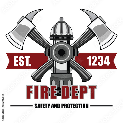 Fire department logo with hydrant and metal axes fire fighter emblem