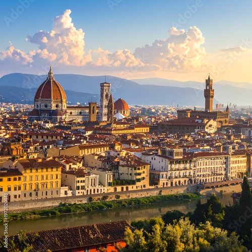 A stunning cityscape with a river and historic buildings