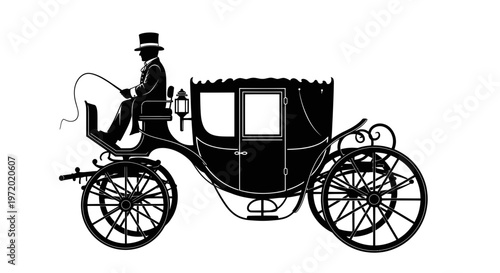 Vintage Horse-Drawn Carriage with Coachman Silhouette