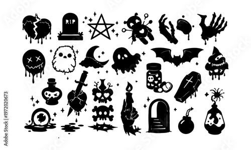 Dark Halloween Silhouette Icons Collection
