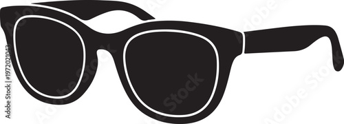 Black sunglasses with white outline on a white background, stylish eyewear illustration.