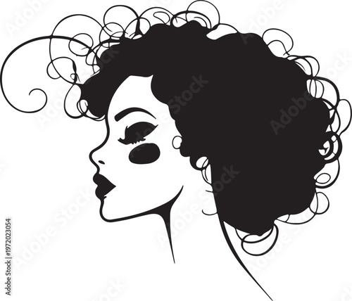 Girl and woman with long hair beauty and fashion illustration silhouette with floral elements