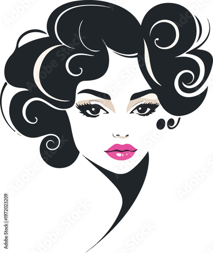 Elegant woman portrait with stylish hair and makeup fashion illustration